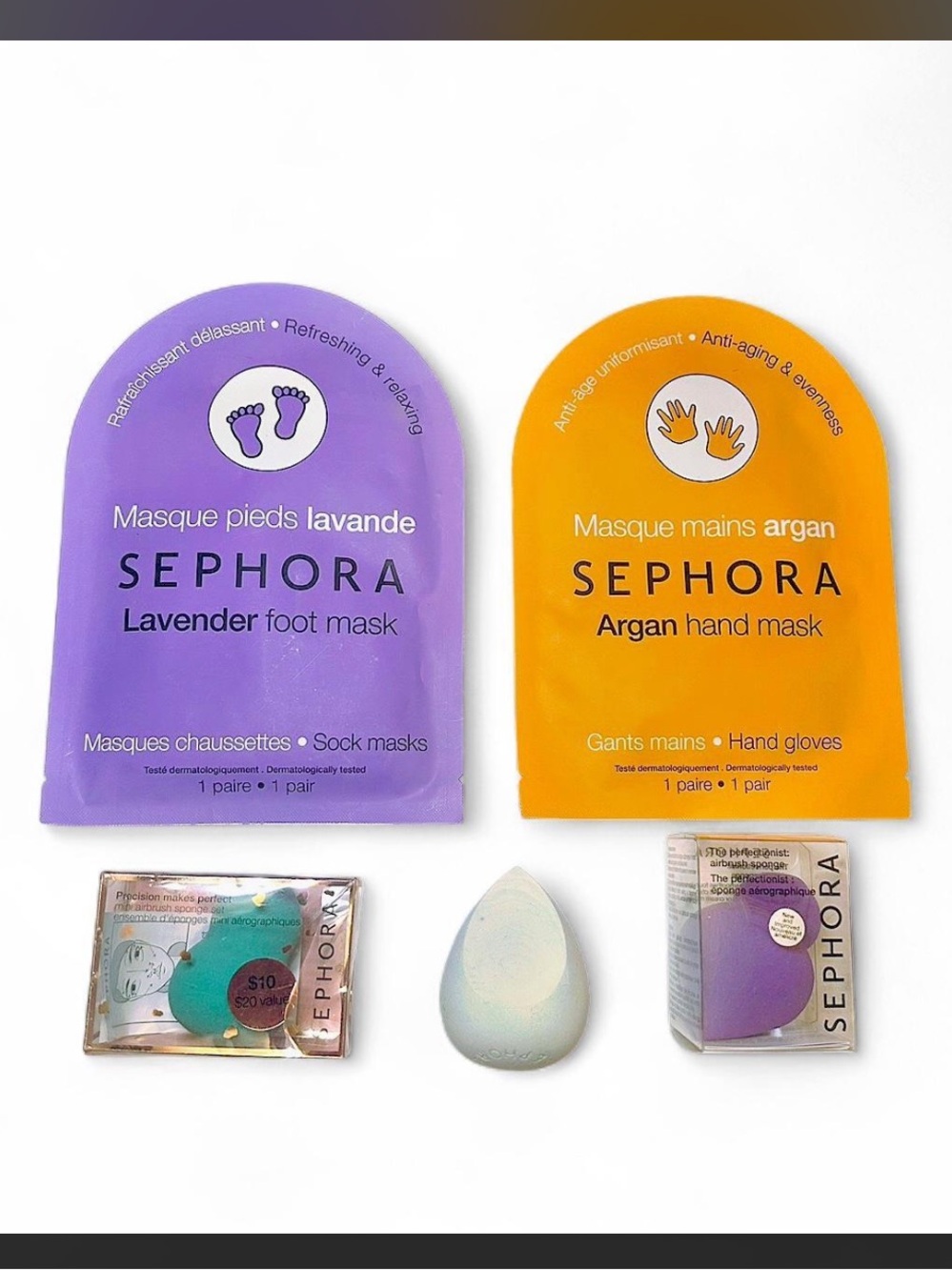 Sephora hand and foot mask with makeup sponges bundle